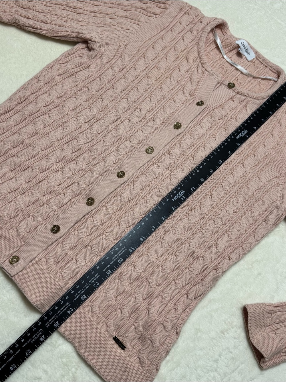 Calvin Klein - Cable Knit Sweater Button Up Light Pink - Women’s Size Large - Picture 7 of 8